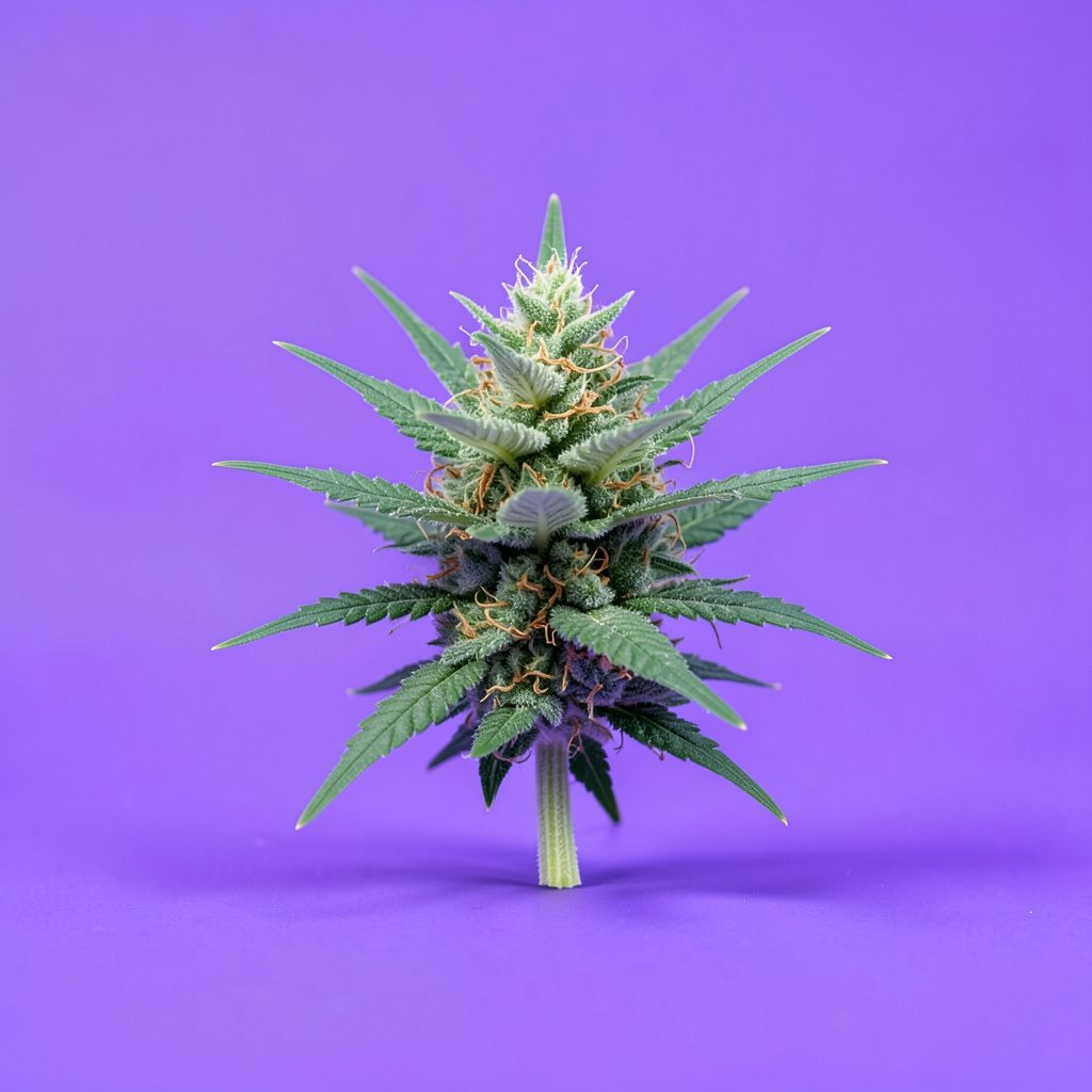 A green cannabis leaf emblem centered on a white seamless backdrop, clean and minimal.
